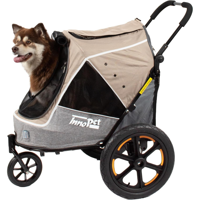 Innopet Sporty Evolution Latte: прогулянка для собак 2-в-1 (будка та велосипедний причіп), бежевий/сірий, до 30 кг, з дощем та світловідбивачами