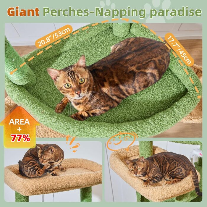 Когтеточка для котів Taoqimiao 180 см XXL, великий котячий комплекс для Maine Coon з будиночком, гамаком, великою платформою, 9 стійок для дряпання, кошиком, зелений