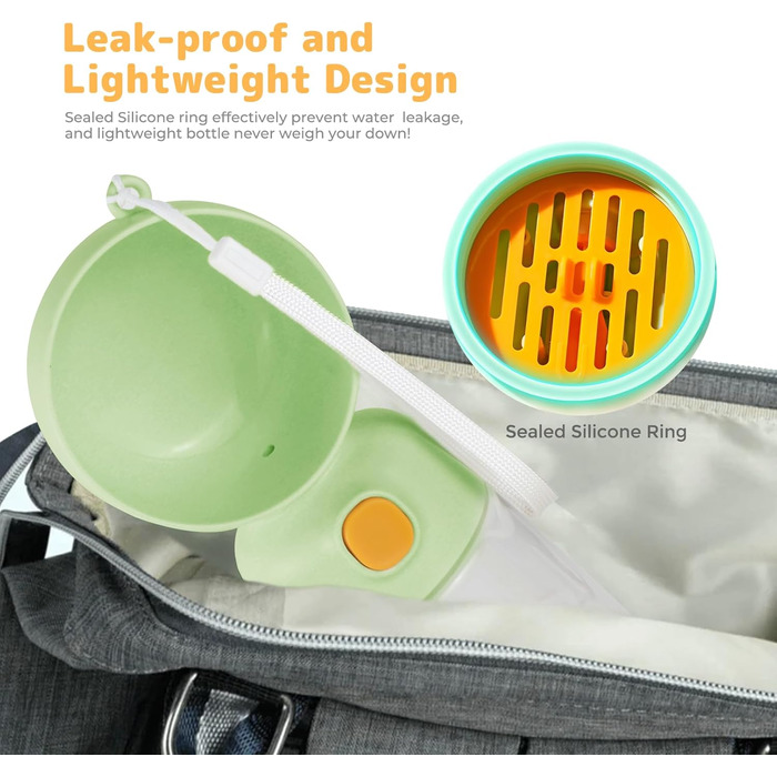 Водяна пляшка для собак BRIMFULITE з мискою та кормушкою, витривала та легка, для подорожей та прогулянок, зелена
