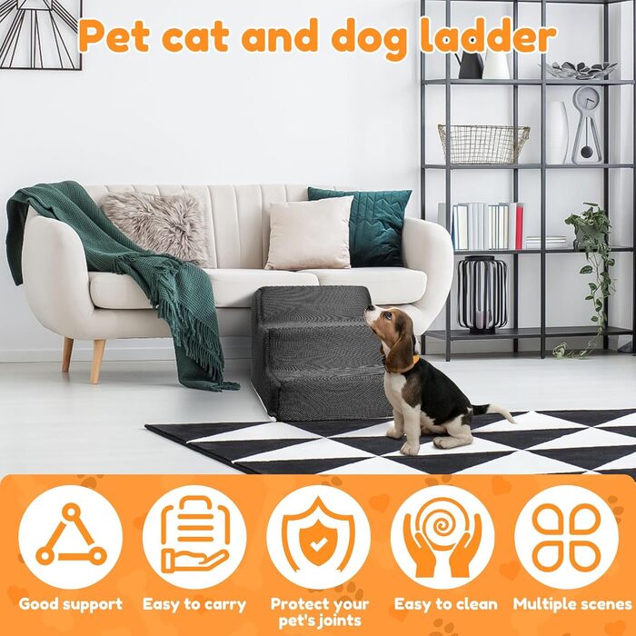 Сходинки для тварин BAODBF: 3 сходинки, 30 см, для собак та котів, миються, неслизькі, сірого кольору