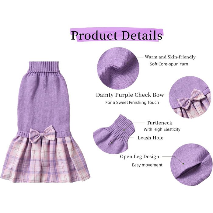 Пуловер для цуценят, білий/червоний, вінтажний стиль, в'язаний, олень, святковий, на Новий Рік, розмір XS, довжина спини 22,9 см (XS, фіолетовий, в'язаний візерунок)