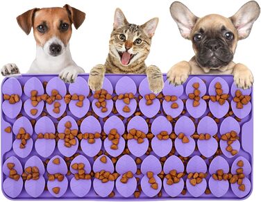 Силіконова сенсорна килимок для собак, 18x37 см, килимок-іграшка з присосками, повільний дозатор корму, килимок для годування собак, іграшка для собак, розважальна іграшка для собак (фіолетовий)