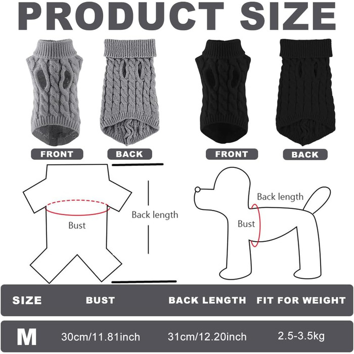 Теплий зимовий пуловер для собак - 2 шт. (Сірий+Чорний) | Для дрібних порід, джек-расселів та цуценят