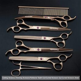 Набір професійних ножиць для грумінгу собак LIUSU, 7 шт., висока якість, 8 дюймів, Tyrant Gold