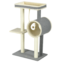 PawHut Cat Tree 104 см Cat Tree з котячою печерою, Кігтеточка для кішок з ігровим м'ячем, Cat Tree з 2 лежачими поверхнями, Лазіння по дереву для кішок до 5 кг, Меблі для кішок, Сизаль, Сірий | Аосом