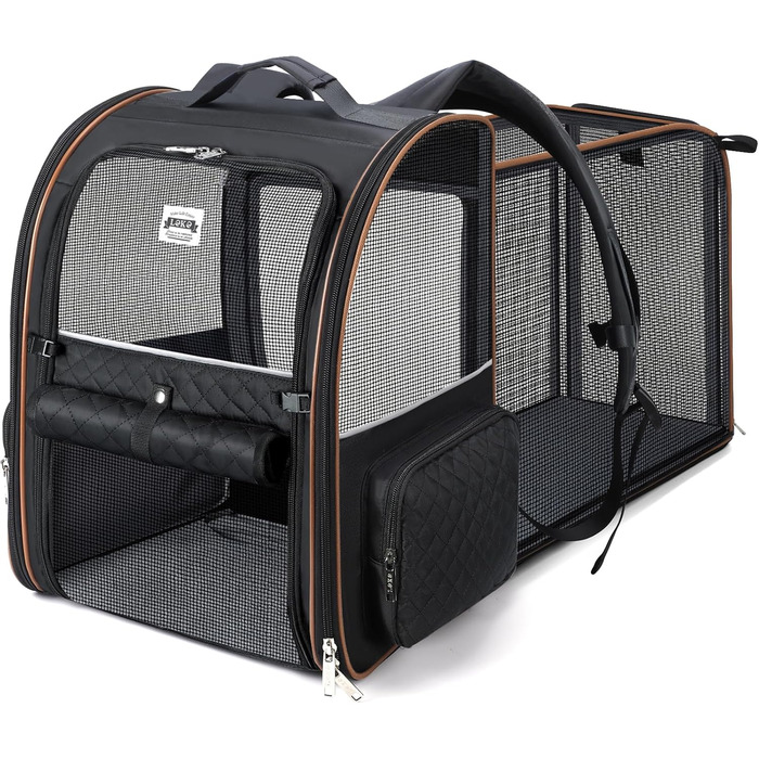 Рюкзак для котів Lekebobor, розширений, переноска для домашніх тварин, рюкзак для маленьких собак та середніх котів, до 8,2 кг, чорний, XL (14.2'L x 11.8'W x 17.3'H)