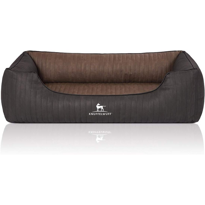 Ортопедичне собаче ліжко Knuffelwuff Outback XXL (120x85 см) з штучної шкіри - знімний чохол, легко мити, для великих, середніх та малих собак (Чорний/Коричневий)