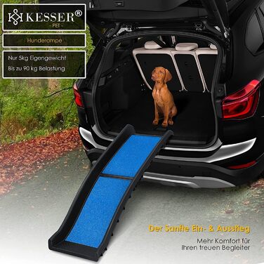 Східці для собак KESSER® - пандус у багажник авто, до 90 кг, 156x40 см, синій