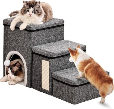 Сходинки для собак маленьких порід, 43 см, 3 сходинки, складаються, з которачкою, протиковзке покриття, до 50 кг, сірі