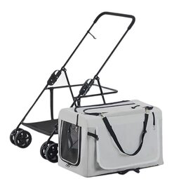 Легкий складаний візок для собак та котів – переносна сумка для 2 тварин – сірий колір