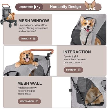 Візок для собак до 50 кг, складний, для великих та середніх собак, візок для котів, вантажний візок для собак з 4 колесами, регульована ручка