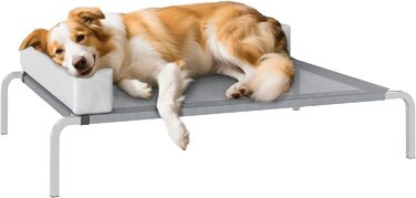 Лежанка для собак PawHut Outdoor, піднята лежанка для середніх собак, охолоджуюча лежанка для домашніх тварин з L-подібною подушкою та антиковзними ніжками, лежанка для собак на вулицю, кемпінг, 110x75x30см, світло-сіра