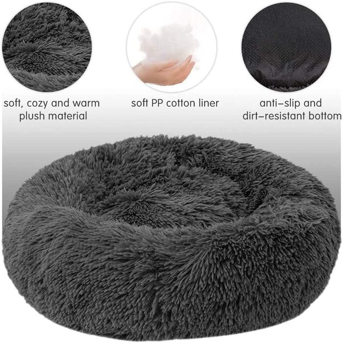 Кругле ліжко для собак та котів FANSU, м'яке, плюшеве, антиковзаюча база, різних кольорів та розмірів (80 см)