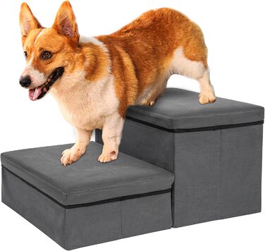 Сходинки для собак зі зберіганням, 2 сходинки, складані, широкі, антиковзні, для собак та котів, сірий, 60×40×30 см