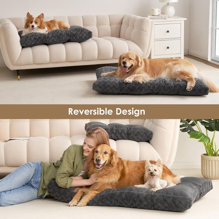 Килимок для собак великих порід EHEYCIGA, 104x68 см, XL, штучне хутро та льон, темно-сірий