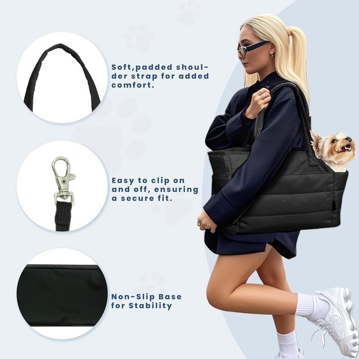 Легка переносна сумка для собак до 6,8 кг, степкова переноска для цуценят, з карабіном для безпеки, дамська переноска для собак для подорожей/покупок (Чорний)