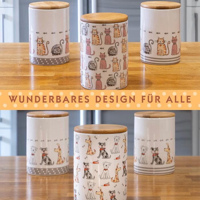 Набір контейнерів для зберігання SPOTTED DOG GIFT COMPANY з кераміки з кришкою, 3 шт. (1.2 л, котячий мотив)