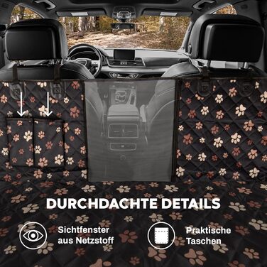 Захист для заднього сидіння автомобіля для собак від Hainberger: водовідштовхувальний, стійкий до подряпин, з боковими захистами та оглядовим вікном, 4-в-1, 137x147 см (з малюнком)