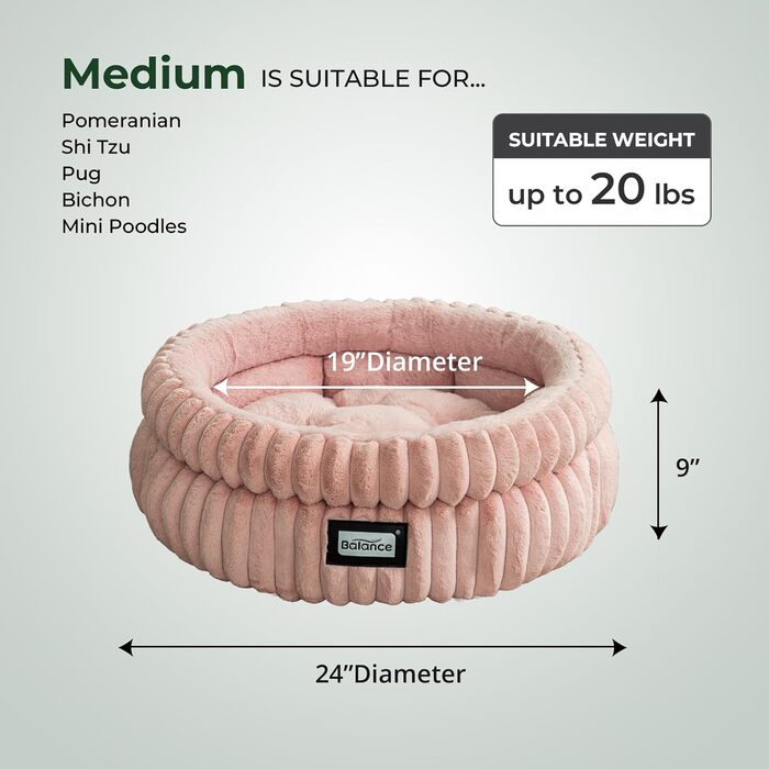 Кругле ліжко для котів BALANCE, м'яке, з плюшевого штучного хутра, з неслизьким дном, 60х60х23 см, зимовий колір білий/лісовий горіх