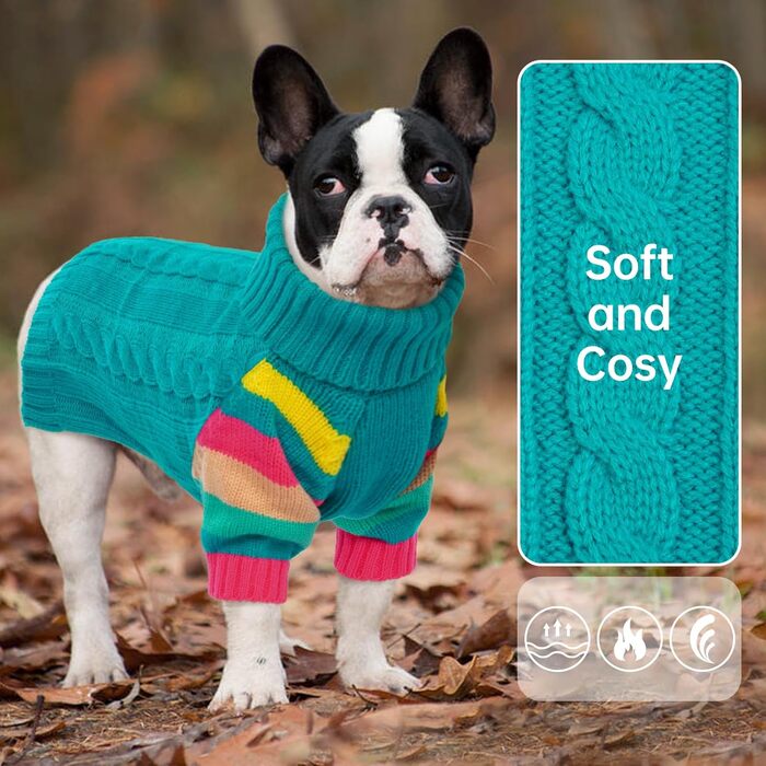 Теплий собачий светр з коміром для холодної погоди. Для чихуахуа, бульдога, такси, мопса, йорка (блакитно-зелений, S)