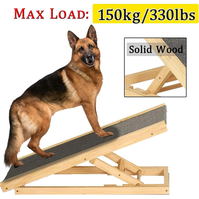 Рампа для тварин з масивного дерева, регульована висота, антиковзаючий килимок. Підходить для собак, котів, кроликів, авто, ліжка, дивану та SUV