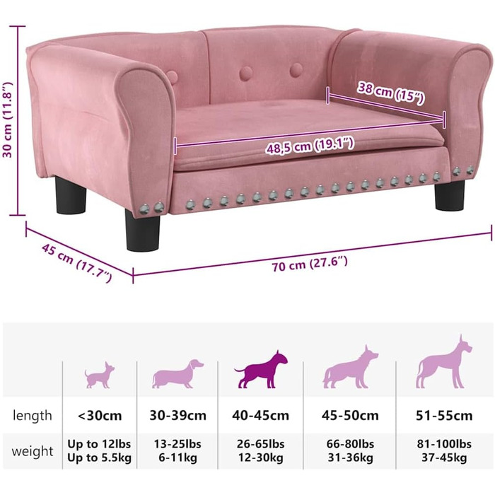 Килимок для собак VidaXL, м'який лежак для собак та котів, рожевий, 70 x 45 x 30 см