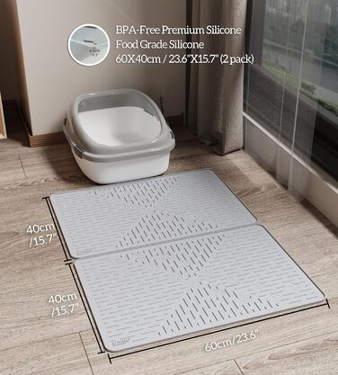 Килимок для котячого туалету OHMO з преміум-силікону 60x40 см, 2 шт., вологостійкий та BPA-free, легко чиститься, сірий (темно-сірий)