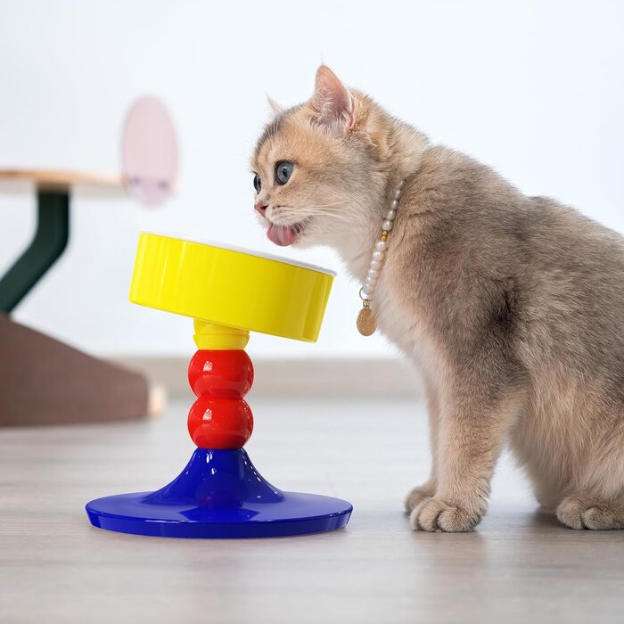 Піднята керамічна миска для собак і котів MIU PET з регульованою підставкою, три рівні висоти (11,9/15,2/18,5 см), для малих тварин, червона і синя