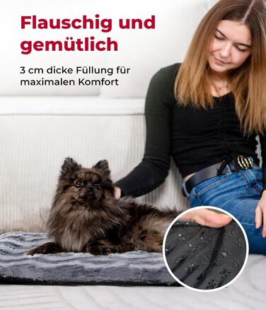 Килимок для собак HS-Hundebett® з антиковзаючою основою, XS (45x65 см) – М'який, з наповнювачем, зручний для миття – Тепла ковдра для собак, Антрацит, Made in DE 45x65 см