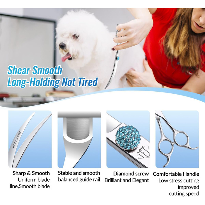 Професійна шерсторізальна ножиця Fenice для собак - 45°, 19.1 см, з нержавіючої сталі 440C