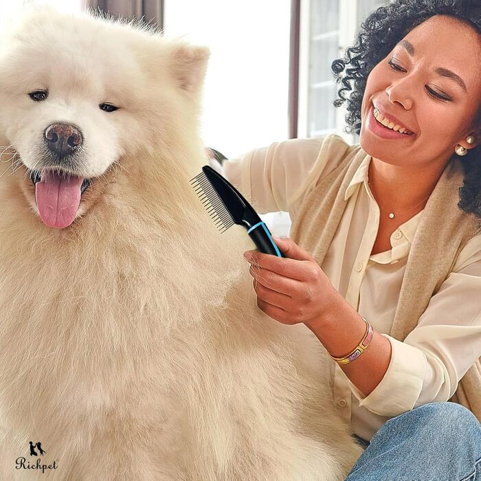 Гребінець для тварин з нержавіючої сталі з подвійним ефектом, для собак та котів з довгим та коротким хутром - м'який захват для безпечної та ефективної догляду за шерстю