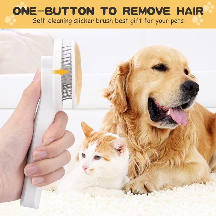 Гребінець для собак і котів, вичісувальна щітка, щітка для видалення шерсті, кнопка очищення одним кліком (сірий)