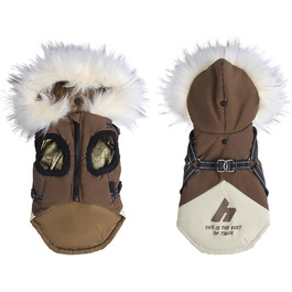 Водонепроникний жилет для собак з капюшоном, теплий жилет з шлейкою для собак, теплий та м'який, коричневий, S-3XL