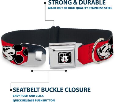 Нашийник для собак Buckle-Down з пряжкою-ременем безпеки, Mickey Mouse, червоний/чорний/білий, ширина 3,8 см, для шиї 45,7–81,3 см, розмір L