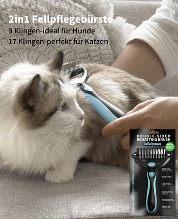 Гребінець для собак та котів проти вичісування – ергономічна ручка, міцний, 17/9 зубців, видаляє ковтуни та підшерстя, дешадінг-щітка для довгошерстих та короткошерстих порід (Синьо-чорний)