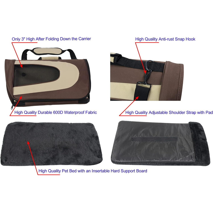 EliteField Deluxe Transportbox для тварин: м'яка переноска, гарантія 3 роки, сертифікована для авіаперевезень, різні розміри, 50.8 x 27.9 x 27.9 см, Колір: Коричневий+Бежевий