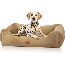 Ортопедичне собаче ліжко Knuffelwuff з штучним хутром кролика, розмір M-L, 85 x 63 см, коричневе. Знімний, пральний чохол. Підходить для собак великих, середніх та маленьких порід. Розміри: 85 x 63 x 23 см.