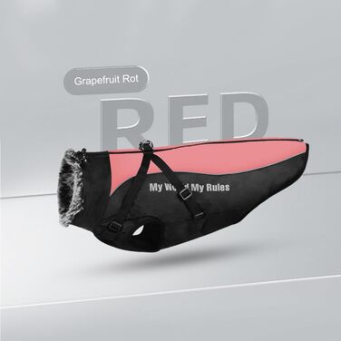 Теплий зимовий комбінезон для собак, флісова підкладка, світловідбиваючі елементи, комір з хутром, для великих та середніх собак (XL, колір: Grapefruitrot)