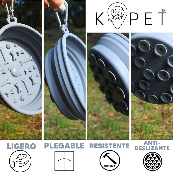 KPET LamiBowl: Складаний дорожній миска для води та корму для собак та котів, силікон, сірий