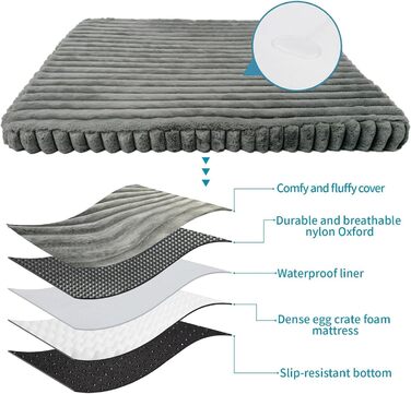 Ортопедичне ліжко для собак з ефектом пам'яті XXL, вологостійке, з неслизьким покриттям для вулиці. Знімний, пральний чохол. Ідеально для великих собак, лабрадорів та бульдогів