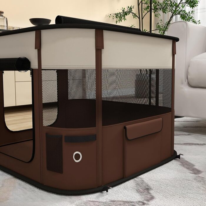 PawHut Вольєр для собак, переносна клітка-вольєр для домашніх тварин, складаний вольєр для собак та котів з сумкою для зберігання, 114 x 89 x 59 см, (Колір: Коричневий, Розмір: S)
