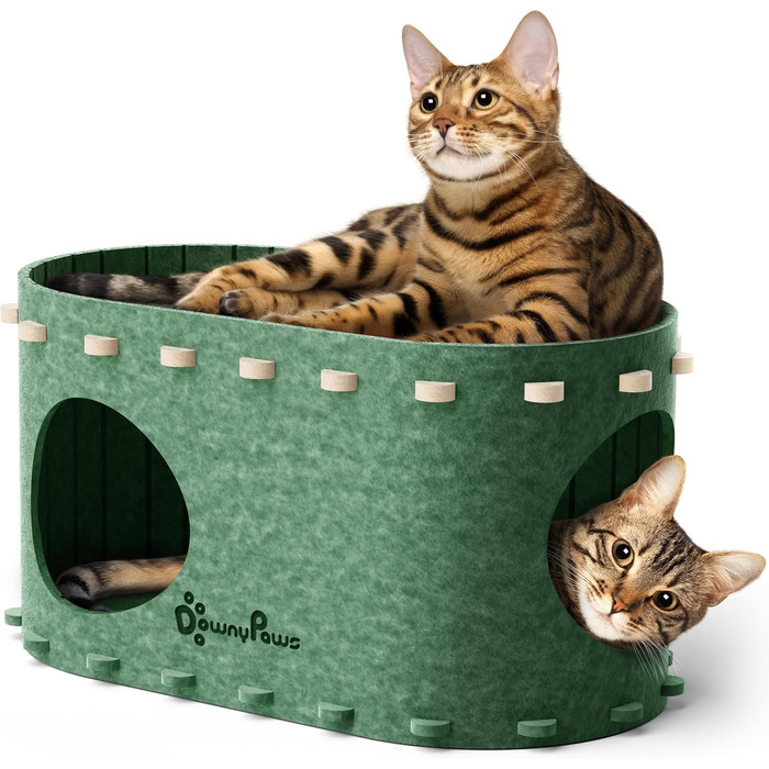 Кігтеточка-будиночок для котів DownyPaws з фетру, 2-ярусна, 50x33x50 см, зелена