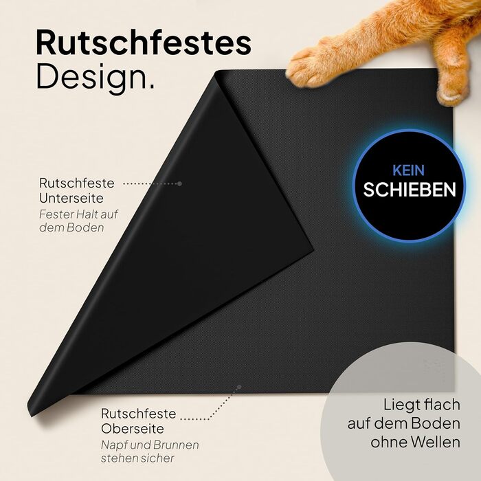 Підкладка під миску для котів Pretty PAW® 60x40 см - неслизька та водонепроникна, захист від води та бруду | Сумісна з фонтанчиком та мисками Pretty Paw (Чорний, широка)