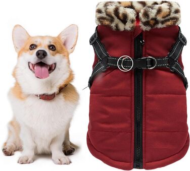 Зимовий теплий одяг для собак: водонепроникна жилетка з інтегрованим шлейкою | Для малих, середніх собак | Колір: Бордовий