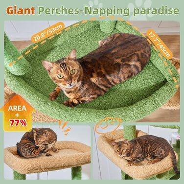 Когтеточка для котів Taoqimiao 180 см XXL, великий котячий комплекс для Maine Coon з будиночком, гамаком, великою платформою, 9 стійок для дряпання, кошиком, зелений
