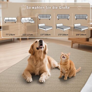 Водонепроникний килимок для собак Gyuro, двосторонній, міцний, для дивану та ліжка, миючий, для собак та котів (Темно-хакі + Хакі, 208*208 см)