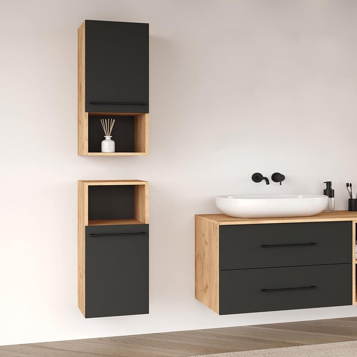 Пенал для ванної Planetmöbel LUX 30x75x32 см, дуб золотий/антрацит, вузький шафа для ванної кімнати