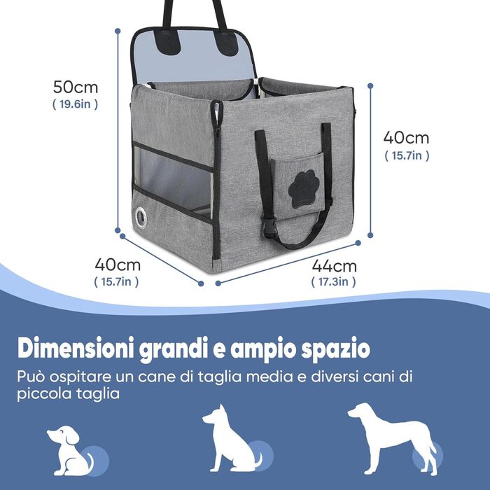 Автокрісло для собак 44x40x40 см – міцне автокрісло з ременем безпеки та сіткою – складний собачий кошик для заднього сидіння авто для маленьких та середніх собак, водонепроникне та зручне