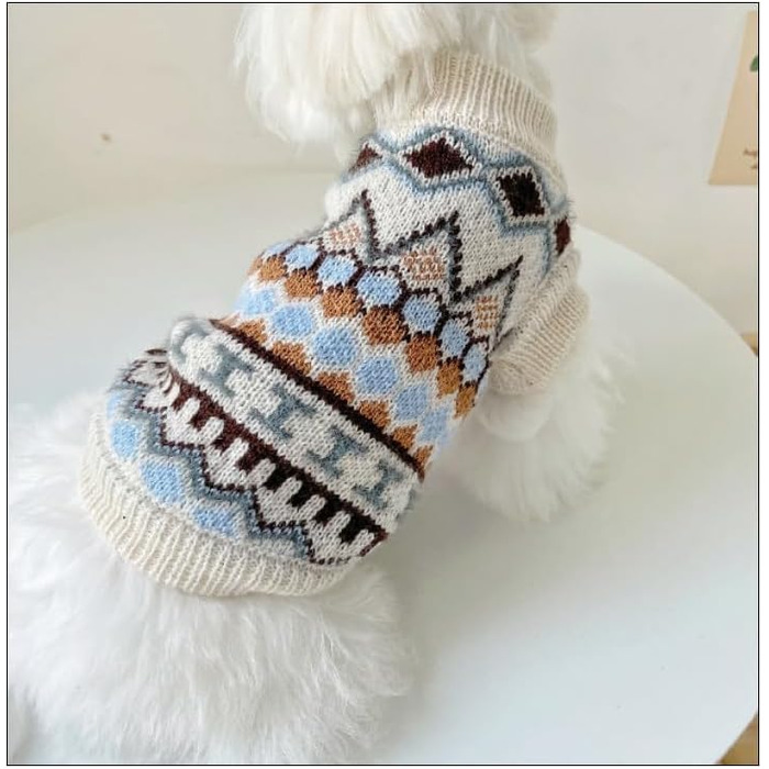 Теплий пуловер для собак на Новий рік, пухкий пуловер для маленьких та середніх собак, для Чихуахуа, Французького бульдога (Бежевий, M)