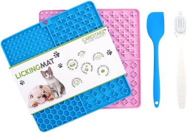 Килимок для собак з міцними присосками, заспокоює, преміум-якість, 2 шт., з лопаткою та щіткою, повільний годівник, підходить для купання, дресирування та догляду, блакитний
